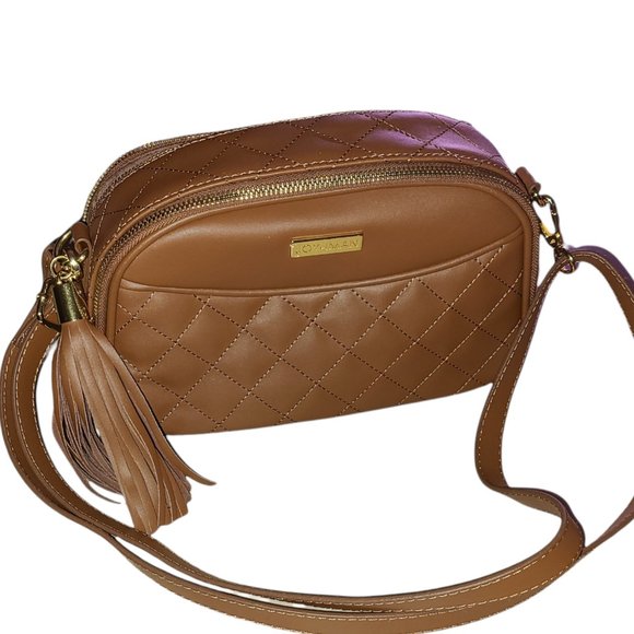 Joy & Iman Handbags - Joy & Iman Small Dome Leather Crossbody Purse in Cognac